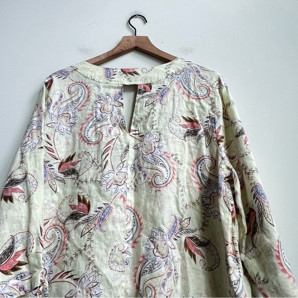 J.Jill Love Linen Floral Paisley Light Zest Midsummer Tie Sleeve Blouse XL Beach - Picture 10 of 12